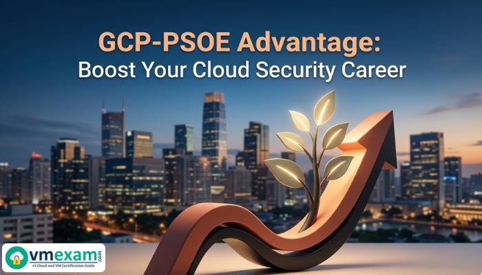 A conceptual image featuring an upward-curving arrow against a cityscape, symbolizing career growth and the professional advantage of GCP-PSOE certification.