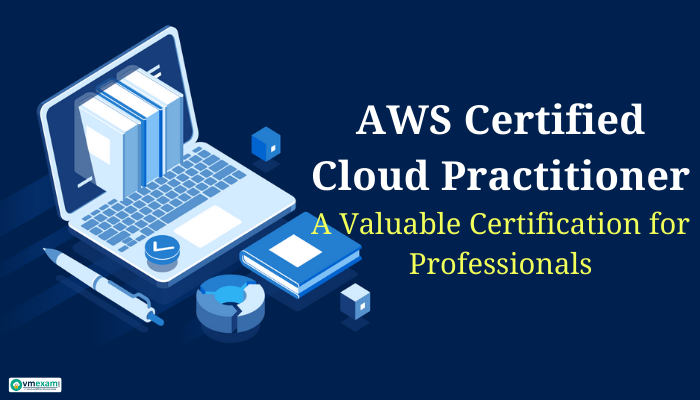 Laptop screen having books and study materials for AWS Certified Cloud Practitioner Certification.